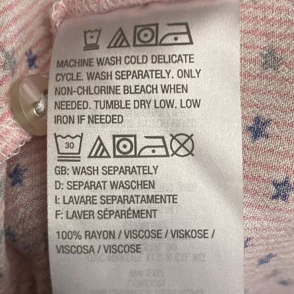 Denim & Co Size XL Pink Striped Star‎ Print Collared 3/4 Sleeve Rayon Peplum Top - Picture 5 of 5